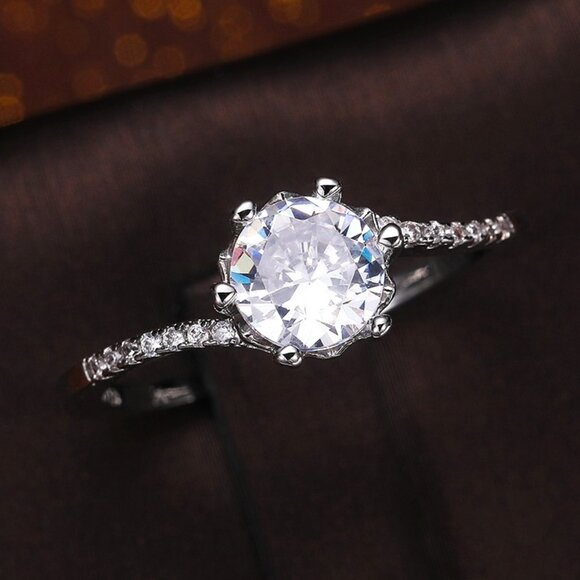 ❤️925 STERLING SILVER Jewelry - 💍MOISSANITE SILVER ROUND TWISTED BIG FLOWER SOLITAIRE ENGAGEMENT RING, K758